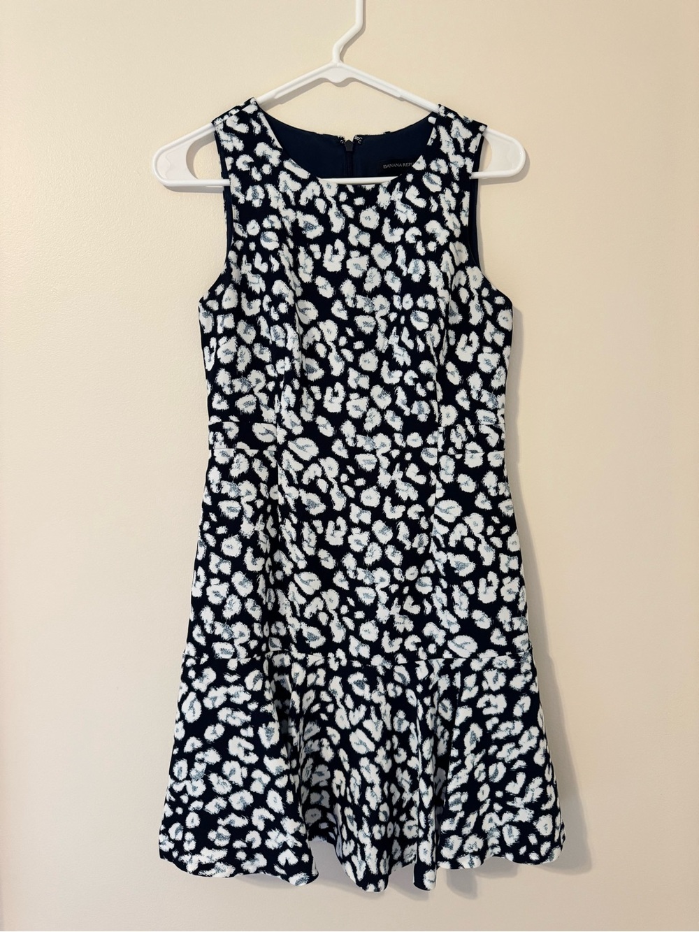 Leopard Flounce-Hem Dress - Navy and White Fit-and-Flare